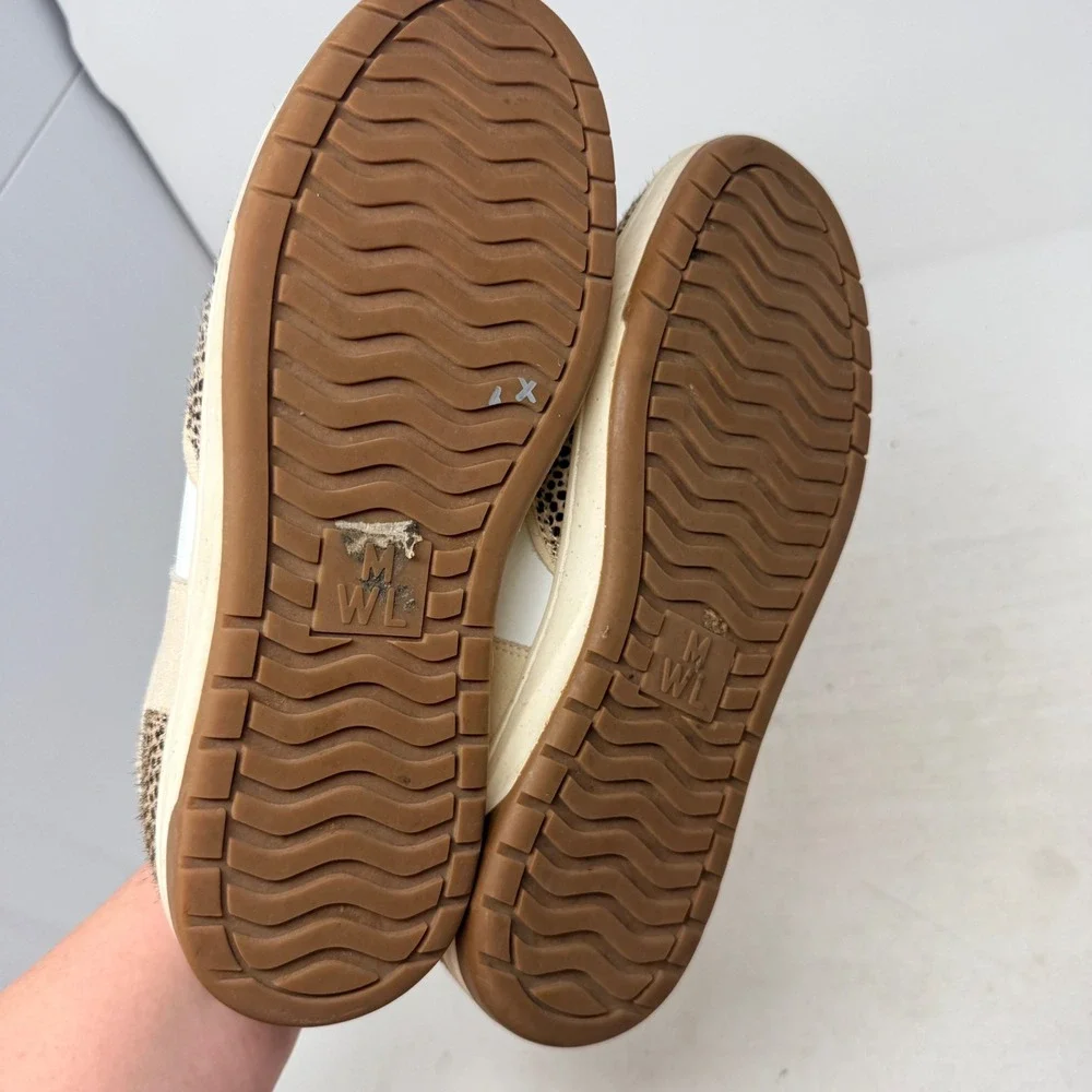 Madewell Court Sneakers 9.5 White Leather Cheetah Real Calf Hair Low Top‎